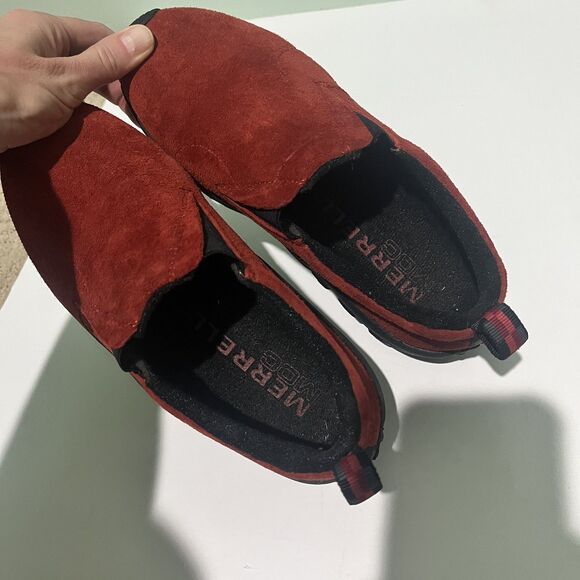 Merrell Shoes Women's Size 6.5 Jungle Moc Red Sunset Suede Leather Slip On Mules - Picture 11 of 14